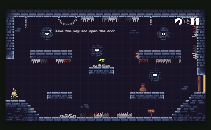 Preview of a VLADCAT level layout with platforms, traps, a key and an escape door